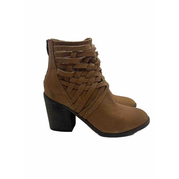 Free People Carrera Bootie Woven Ankle Boots Vintage Tan Leather Size 39 US 8.5 - Picture 1 of 8